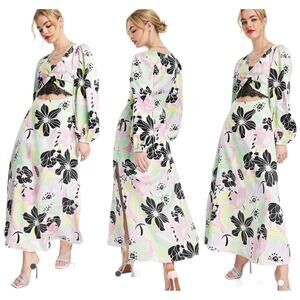 ASOS DESIGN NWT Lace Insert Satin Midi Tea Dress Bold Floral Size 4 Cutout